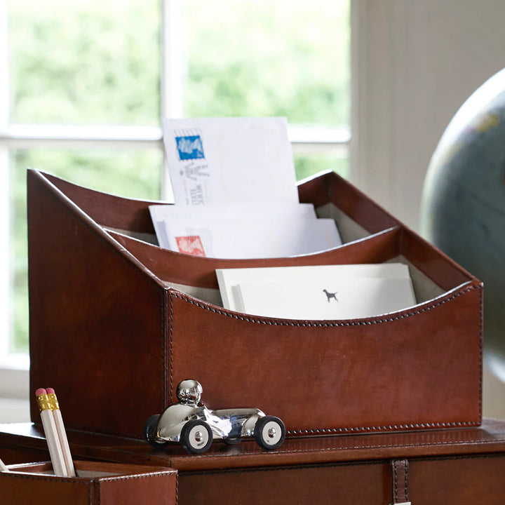 life of Riley leather letter rack on desk