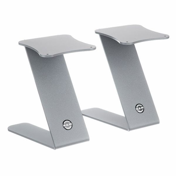 pair of KM Audio speaker stands in grey on white background