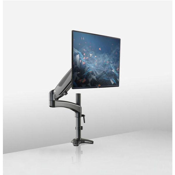 KM monitor mount with screen attached on white background