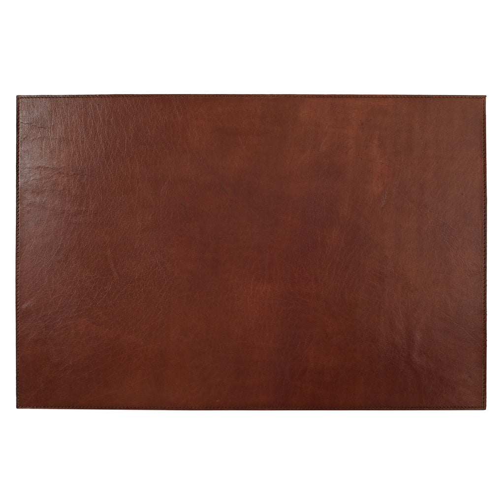 leather desk mat in conker brown