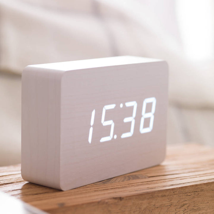 gingko brick click clock on wooden desk