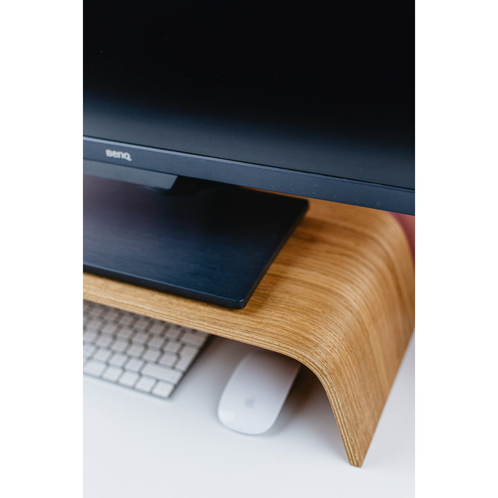 right edge of Halostands Monitor Riser with monitor on top