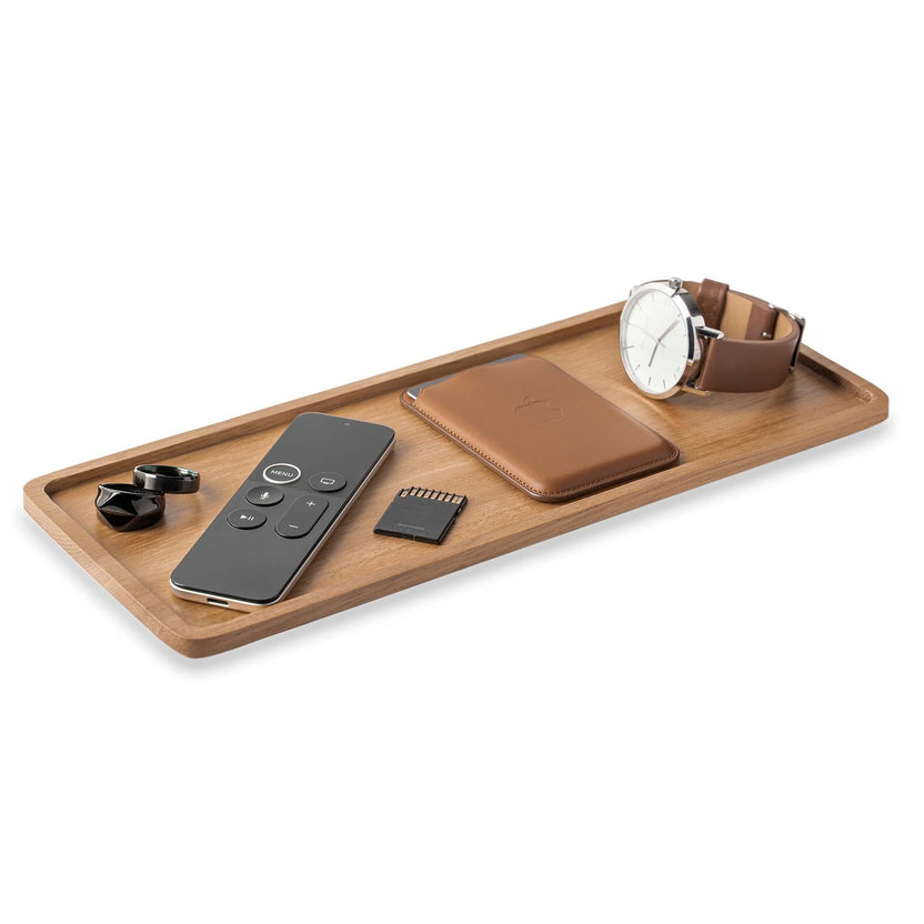 Desk tray with accessories on