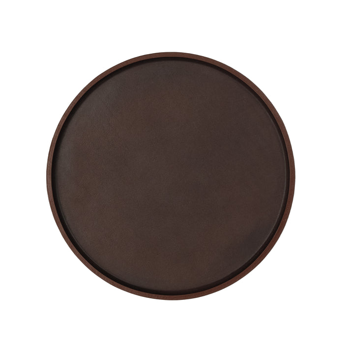 brown plato organiser in leather on white background