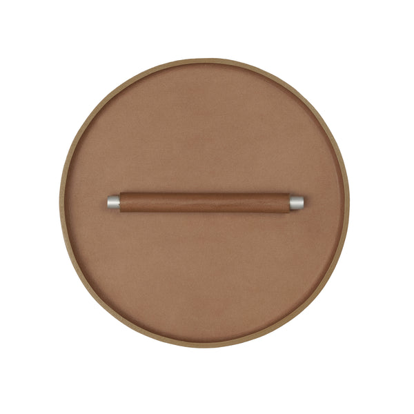 leather desk tray in brown on white background