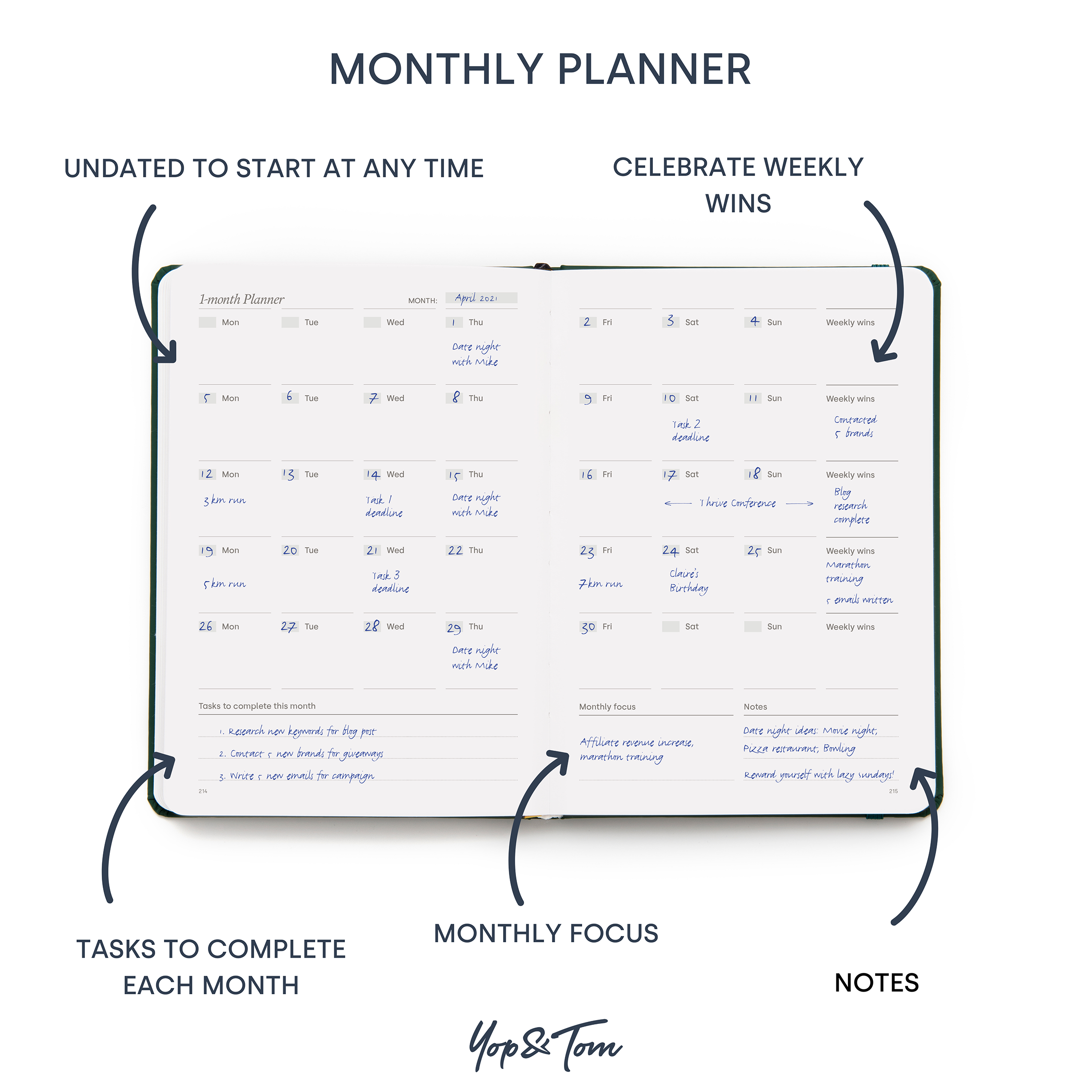 monthly planner design showed against white background 