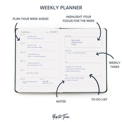 weekly planner, seen annotated against white background