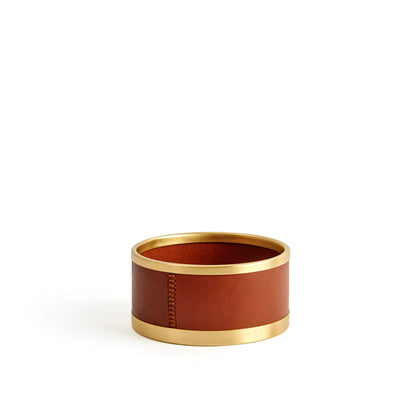 brass and brown pen pot small on white background