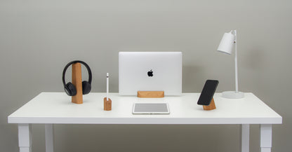 White office desk showing all the Woodendot Accessories